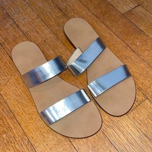 Jcrew silver metallic leather sandals